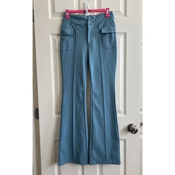 HALARA Pants - HALARA Blue Green Sculpt Knit Booty Boost High Waist Flare Pants Sz M NWT